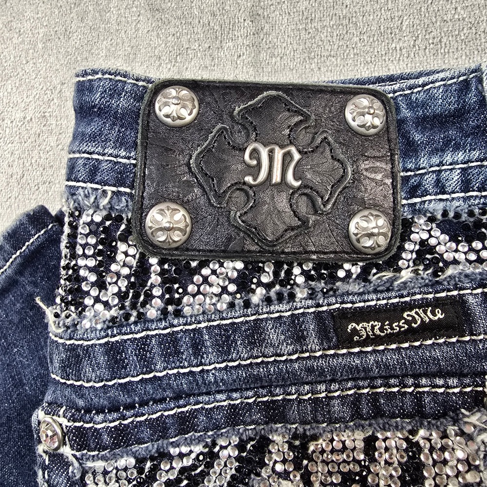 Miss Me Bootcut Jeans Womens 29 Dark Wash Rhinestone Embellished Y2K Bling B - Picture 7 of 13